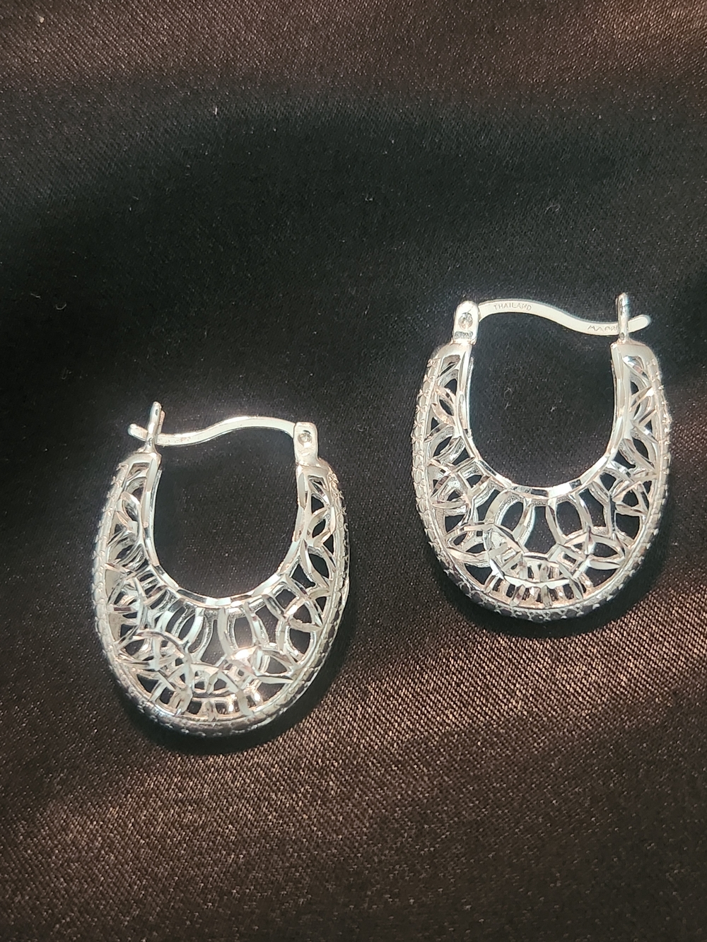 Sterling Silver 925 Filigree Hoop Earrings - Silver Thailand